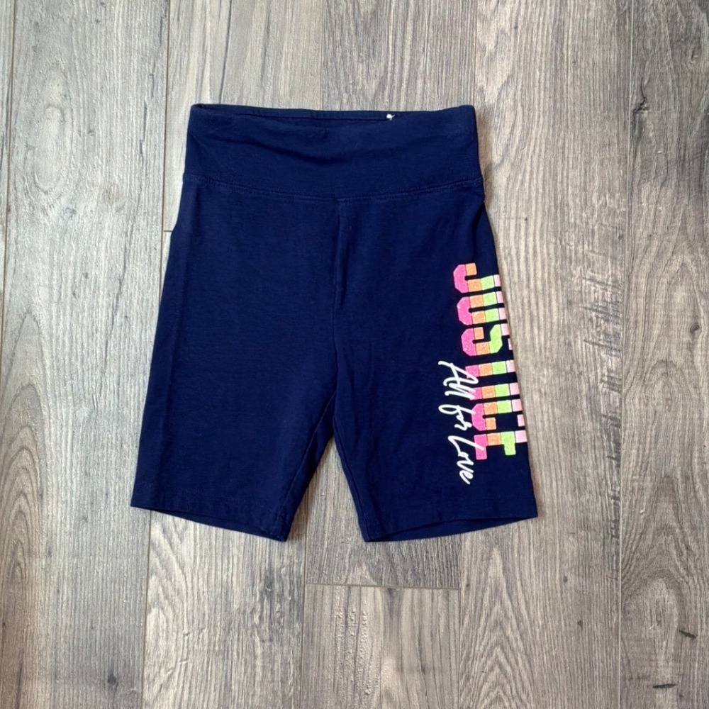 Justice Girls Navy Blue Bike Shorts All For Love Glitter Graphic Size S 7/8